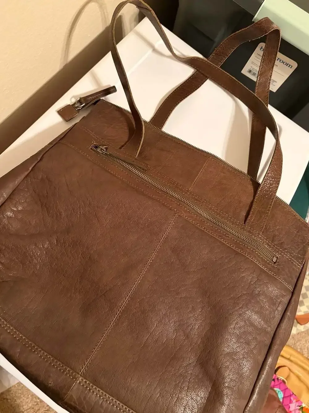 Spikes & Sparrow Brown Genuine Leather Laptop Tote Bag